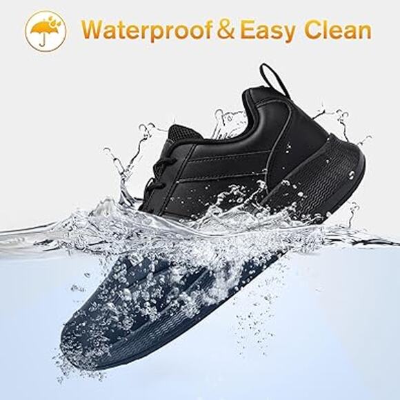 Taquco Mens 11.5 Black Lace Up Faux Leather Non Slip Waterproof Kitchen Shoes - Picture 3 of 7